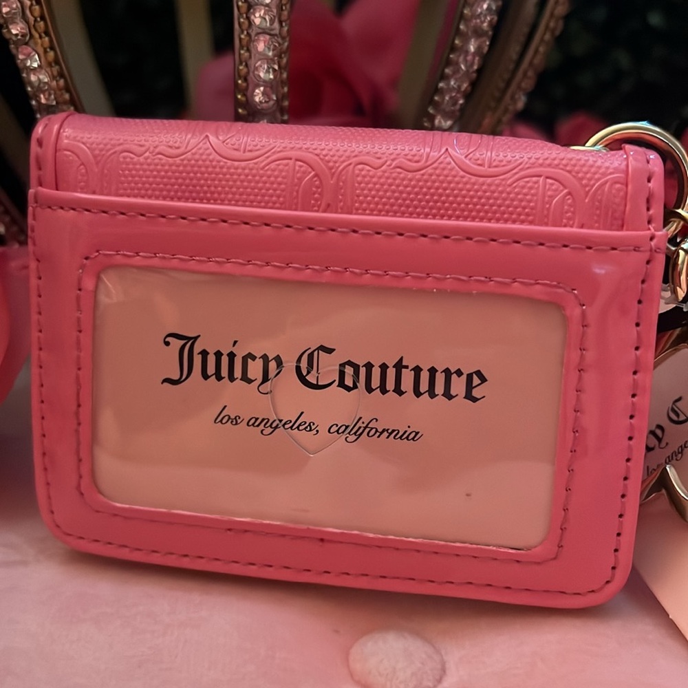 🩷🍒Juicy Couture Pink Card Holder with Bow Keychain - Picture 2 of 7